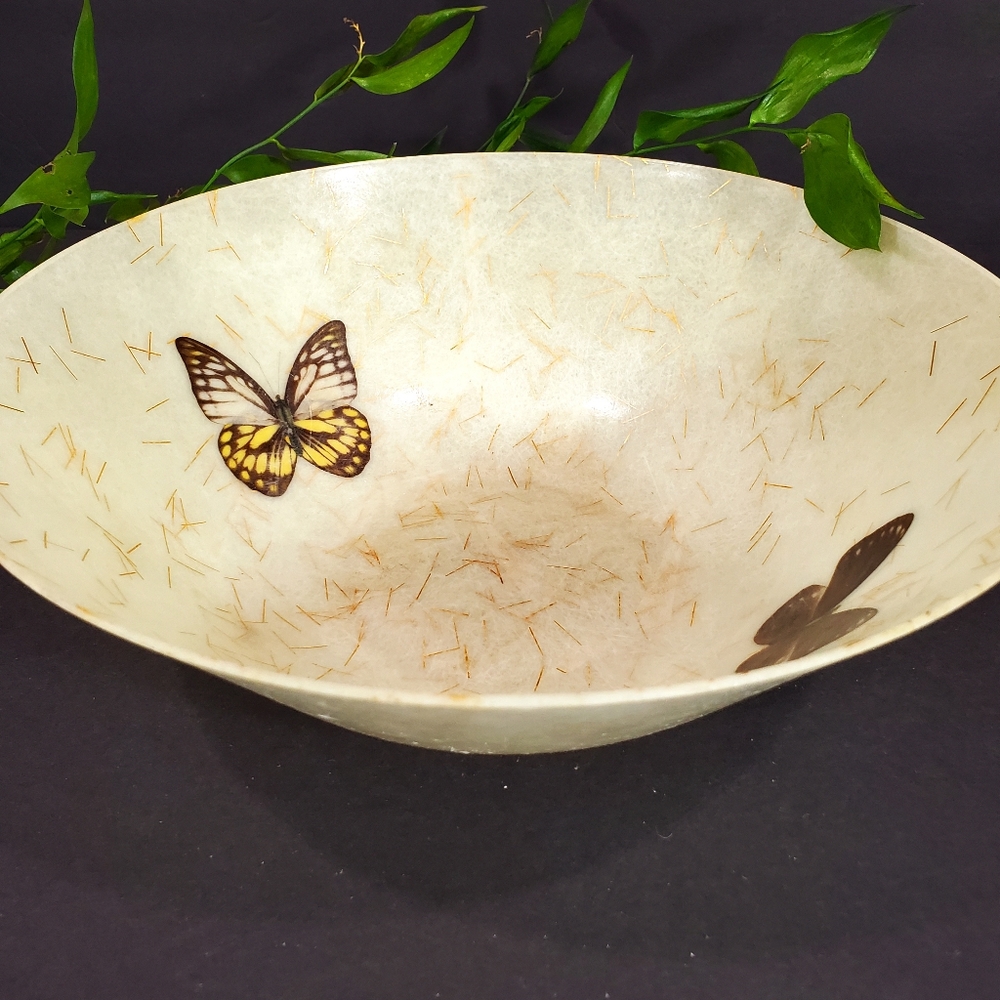 Vintage Kimball Vesta Golden Thread Fiberglass Butterfly Bowl Home Accent Rare
